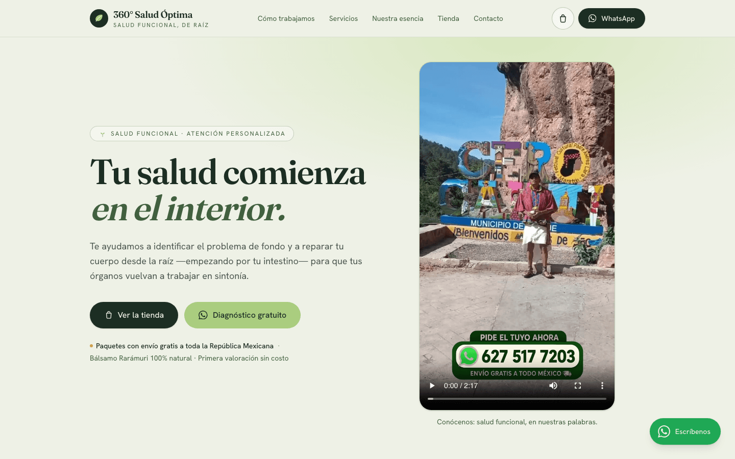 Captura del sitio 360° Salud Óptima